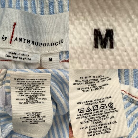 By Anthropologie Seashore Striped Pants M Blue Linen Blend High Rise Drawstring - Picture 5 of 12